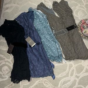 NWT/NWOT🌷MERONA🌷Bundle 5 black, blue, olive stretch lace bow front tops